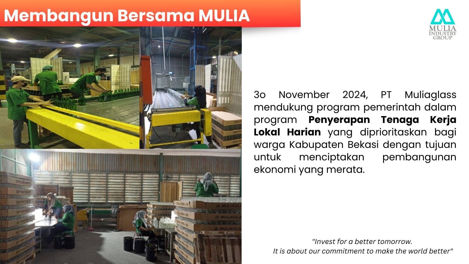 Membangun Bersama MULIA: Penyerapan Tenaga Kerja Lokal Harian PT Muliaglass